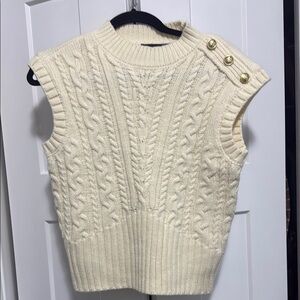 LAUNDRY by Shelli Segal Cable Knit Cream Sweater Vest sz s